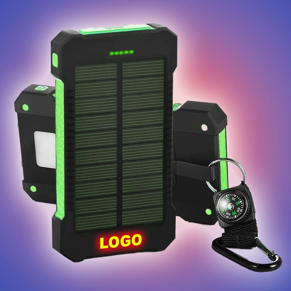 
Outdoor Custom LOGO Solar Powerbank Solar 10000 mAh Dual USB Portable Solar Panel Power Bank Solar Power Bank 10000mah 