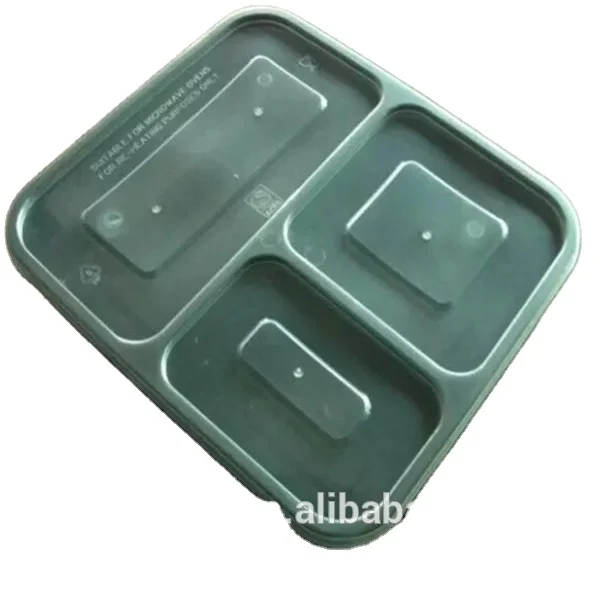 Free eco-friendly  microwave safe black 3 compartment takeaway plastic food container with clear lid