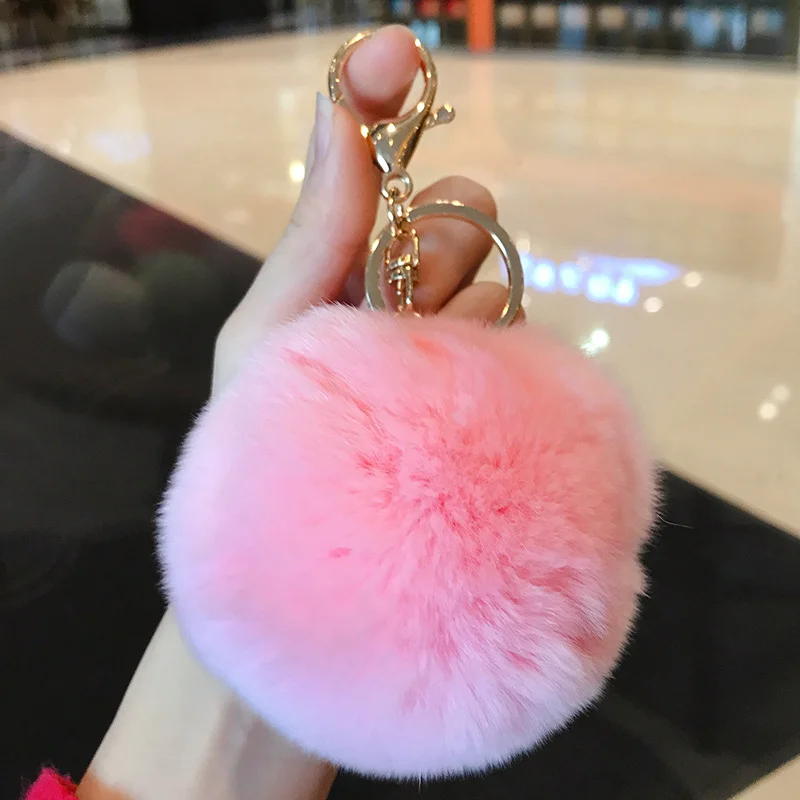 new popular puff ball key chain keyrings puffs fuzzy ball key
