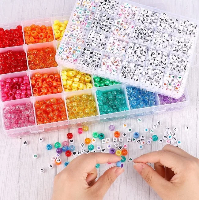Multi-colored Rainbow Pony Bead Kit Plastic Craft 24 Colors Large Hole ...
