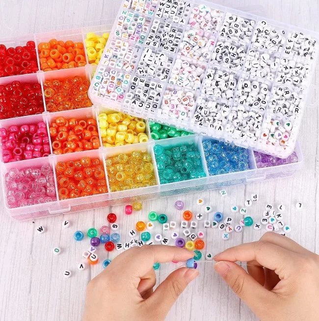 Multi Colored Rainbow Pony Bead Kit Plastic Craft 24 Colors Large Hole