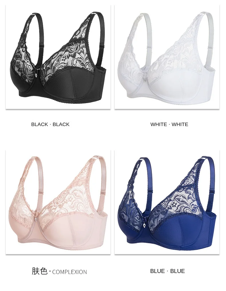 Ultra-Thin Large Size Steel Ring Bra Sexy Lace Lingerie with Adjustable Gathered Cups Breathable Feature for Foreign Trade