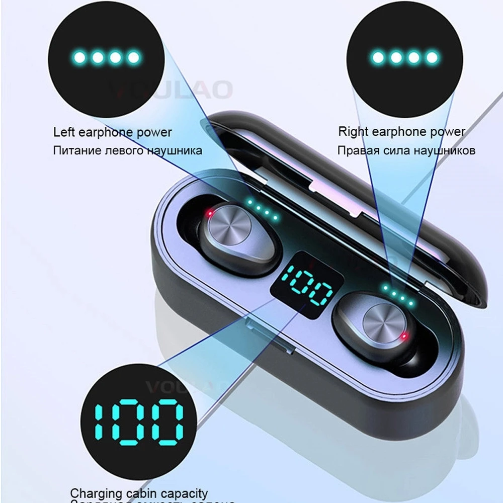 A-BST Hot selling noise cancelling sport bluetooth wireless earbuds with power bank battery display F9 F9 TWS Wireless Earphone - ANKUX.COM