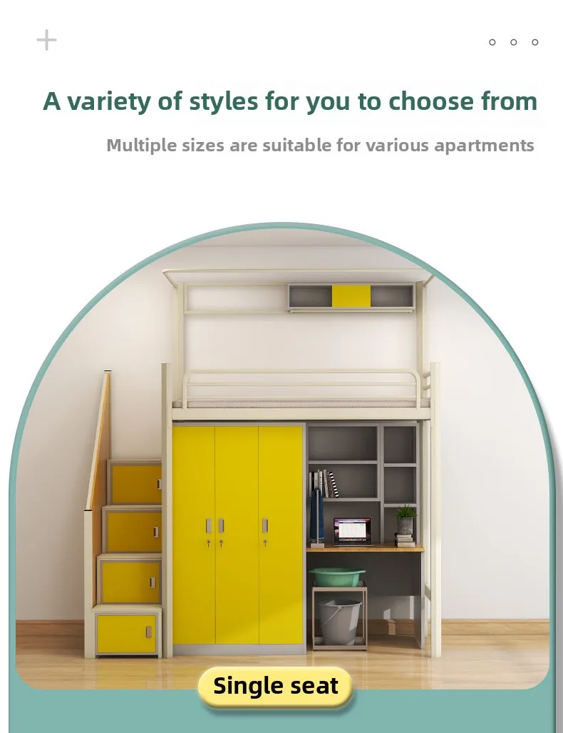 product modern design multifunctional iron high low bunk bed college dormitory and apartment bed with desk for school-7