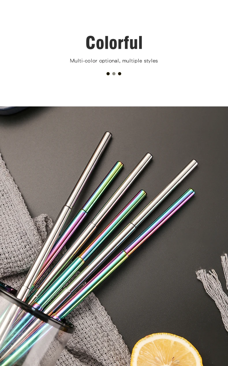 Cocktail Metal Straw Collapsible Straw With Keychain Foldable Reusable