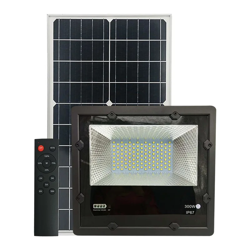 Outdoor IP67 Waterproof Solar LED Floodlight 300W Remote Control Photocell Sensor Intelligent Light Control
