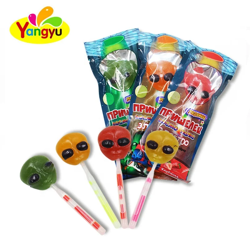 Fluorescent Lollipop Sweet Glow up Alien Shaped Lollipop| Alibaba.com
