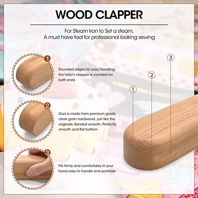 Fda Ironing Hard Wooden Tailors Clapper And Ironing Protective Mat Set