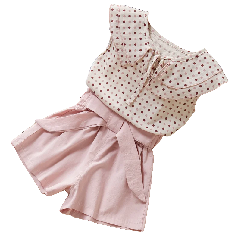 Summer Children's Clothes Cute Polka Dot Lace + Bow Shorts 2 Sets Of Children's Clothes Set