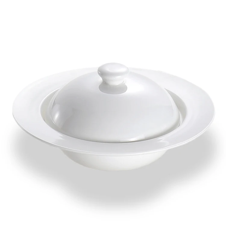 Factory Direct OEM Cheap Sell French Hotel Restaurant Dinnerware Bulk Various Size Steak Soup Round White Ceramic Bowl with Lid