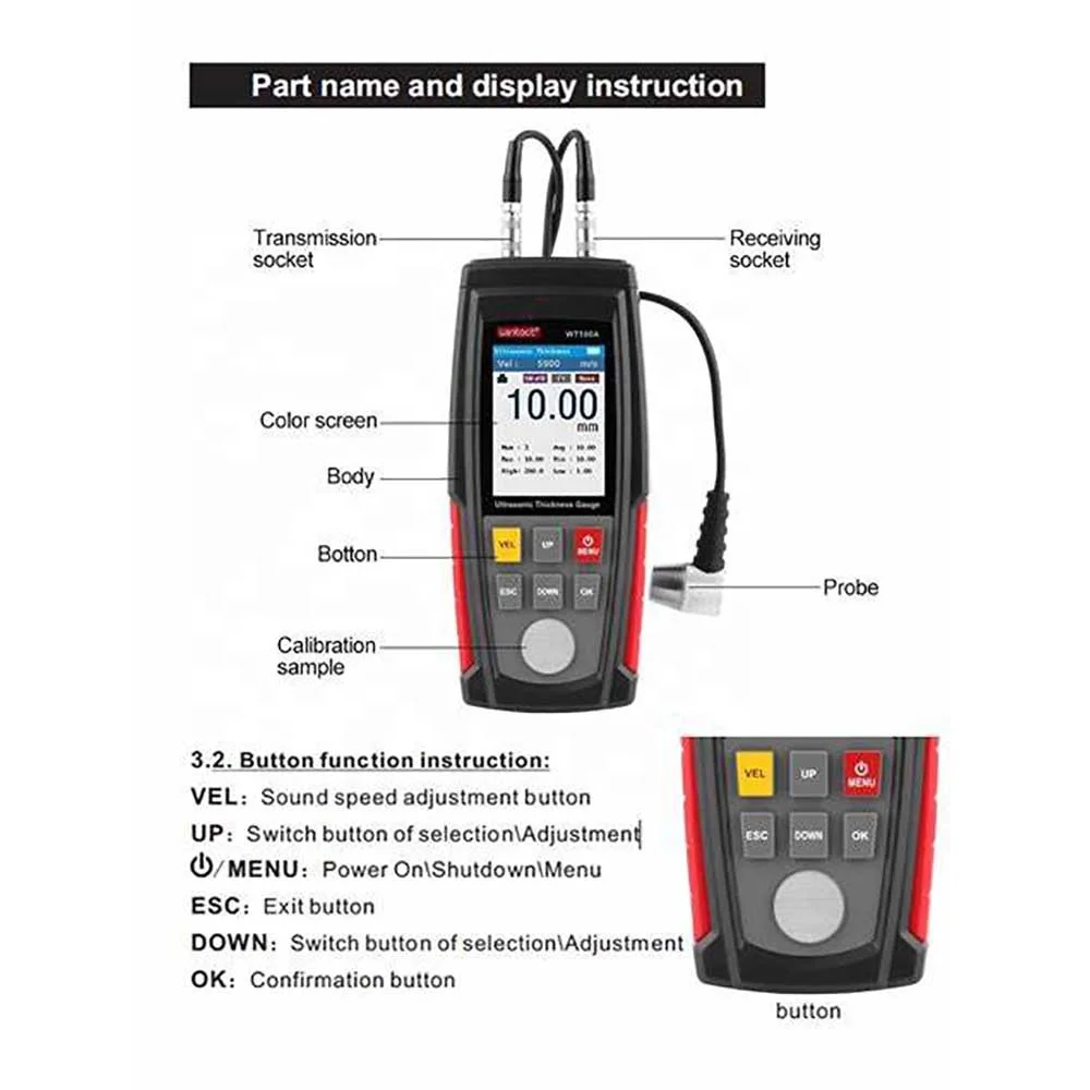 Wintact Wt130a Digital Ultrasonic Thickness Gauge Meter Tester Usb