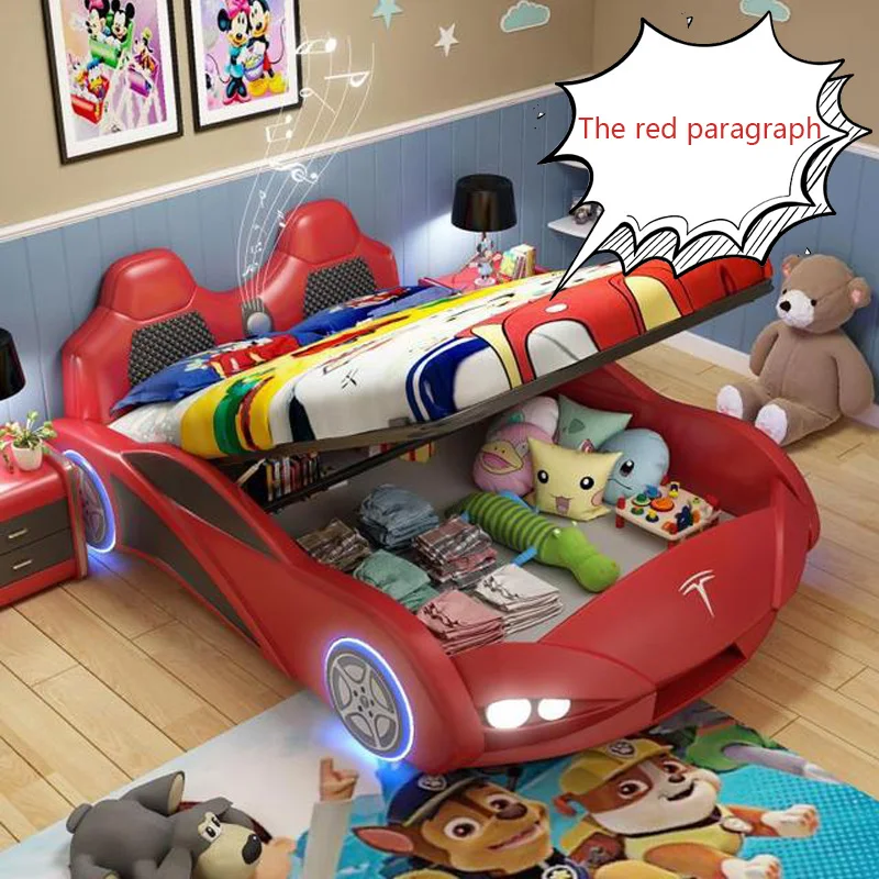 Modern Red Children Beds Girls Single Leather Blue Kid Bed Boys