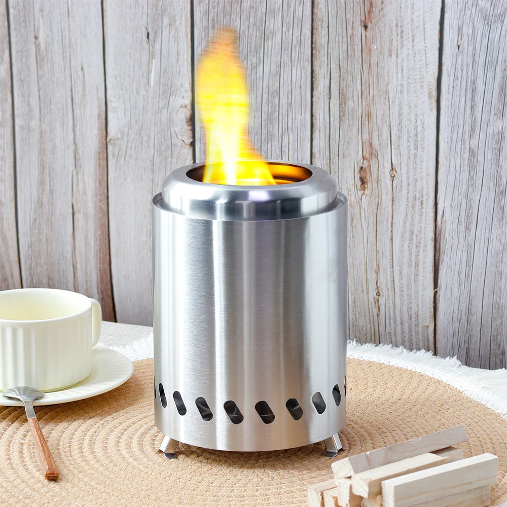 Portable Table Top Fire Pit Stainless Steel Mini Outdoor Stove With Stand Low Smoke Burning
