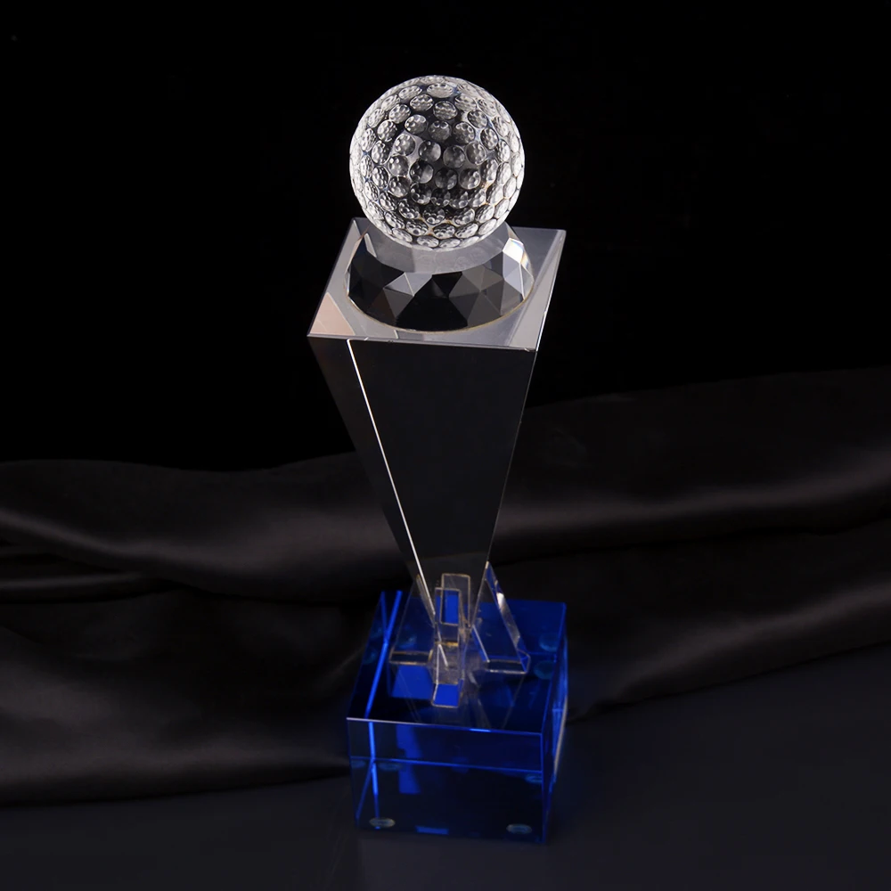 个性化激光雕刻运动玻璃3d高尔夫工艺礼品奖励水晶奖杯清晰基地