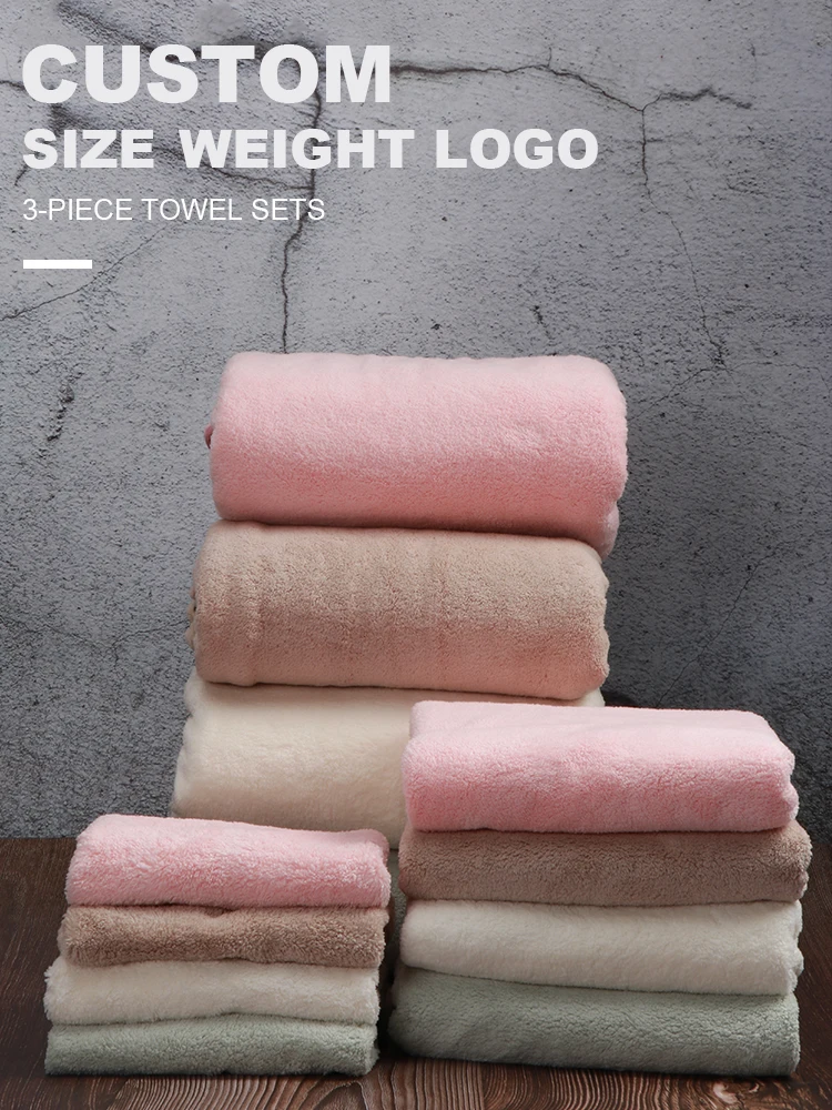 Promotion product custom color super cheap absorbent fabric polyester bath towel set