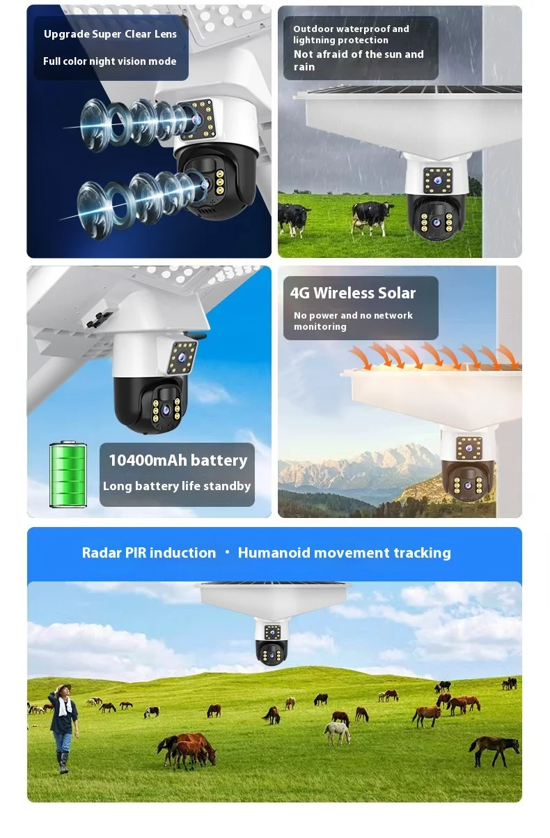 云鸟V360pro智能双镜头高清IP摄像机4G Wifi LED太阳能路灯报警推云数据批发供应商