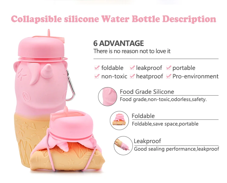 2020 Unique Design School Supplies Unicorn Girls Cute Silicone Water Bottle With Pencil Case