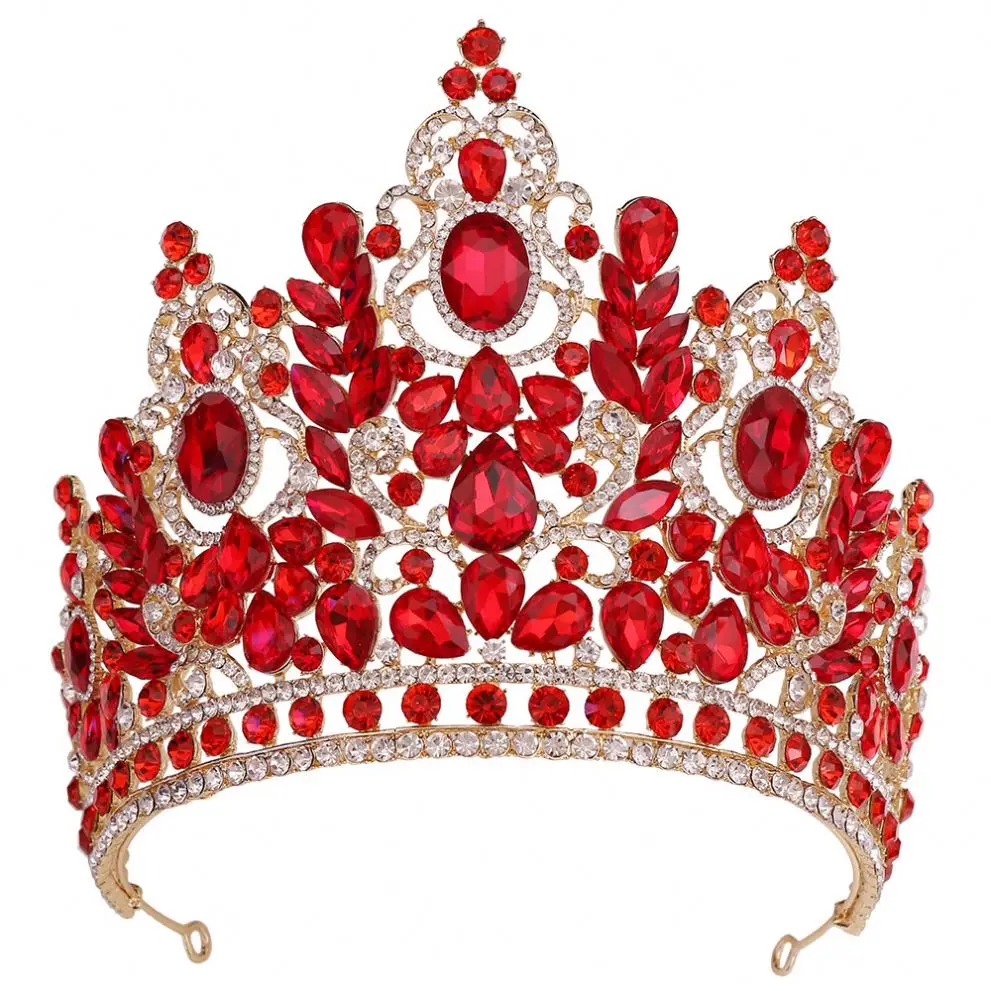 4138 Silver and Red Queen Crown Tall Wedding Crown for Bride Birthday Prom 6.7“ Wide Large Ruby Red Crystal Silver Queen Crown Wedding  main image 2