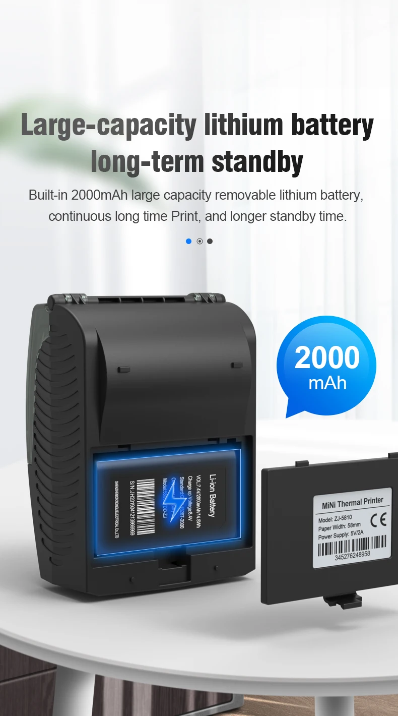 Pos5811dd Zijiang Newest 58mm Mobile Printer Receipt Wireless Thermal