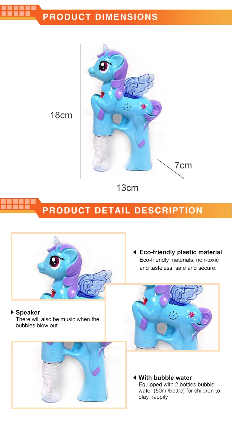 Hot sale out door electric educational bubbles water toy  unicorn music light coloured bubble toy