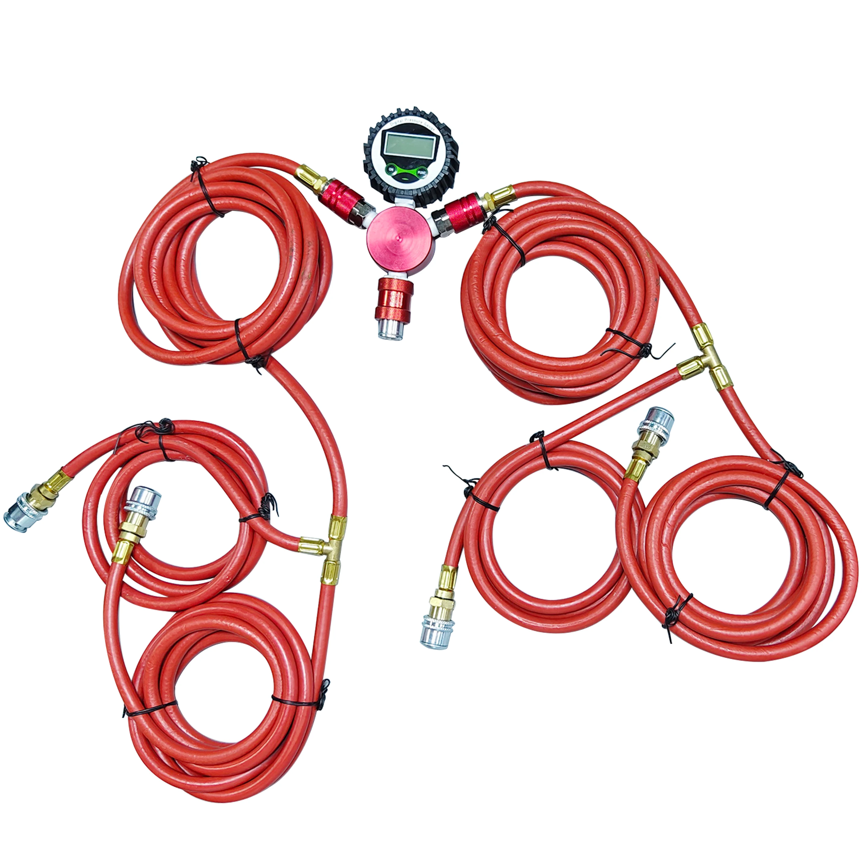 Air Hose Splitter With Gauge And Hose Tire Pressure Equalizer Inflator