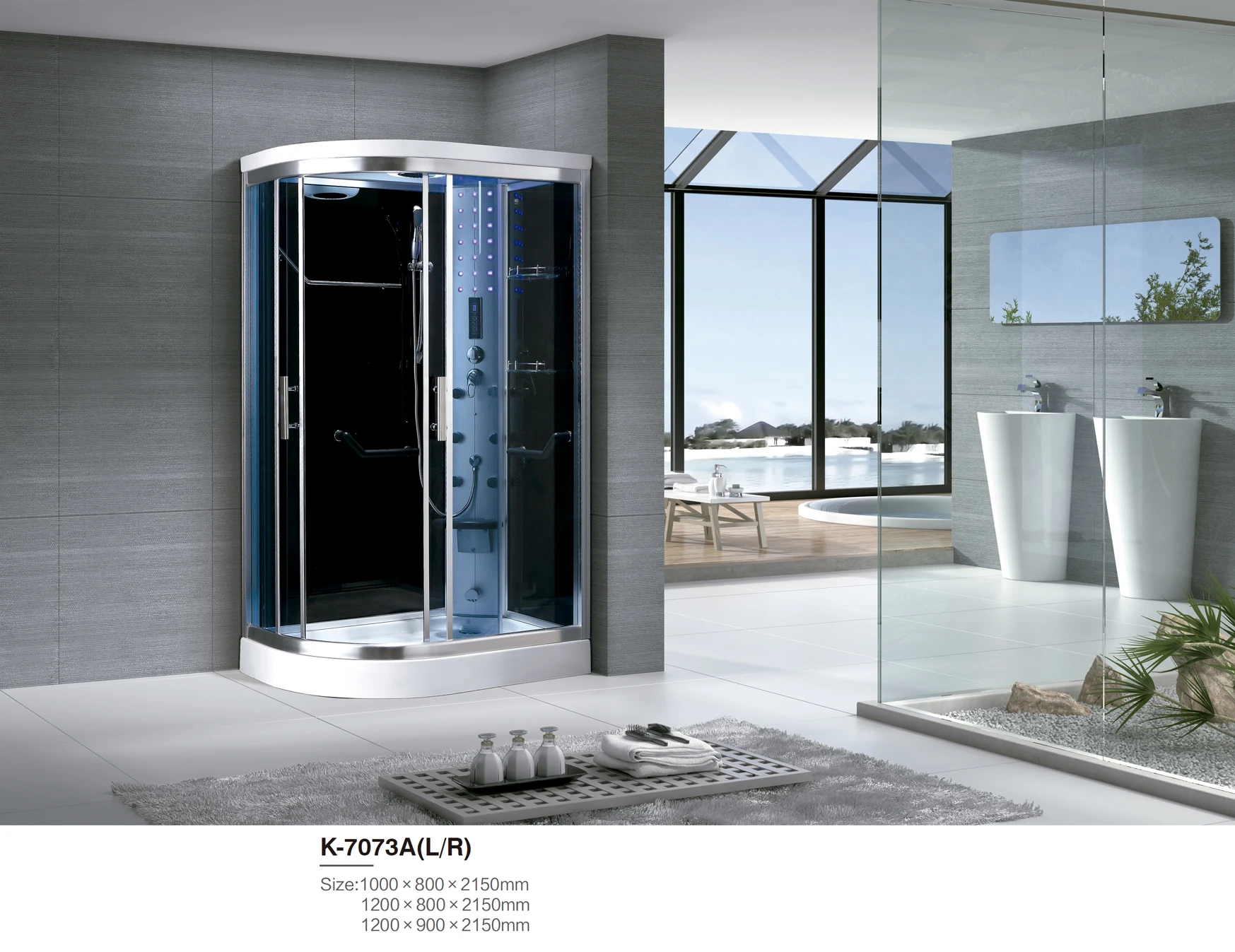 Dubai low price indoor prefab glass door panel massage foot bath steam shower room K7073