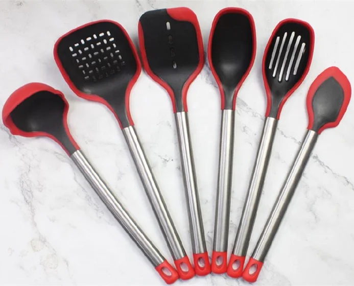 6 pcs/set silicone over mold nylon kitchenware stainless steel kitchen tools