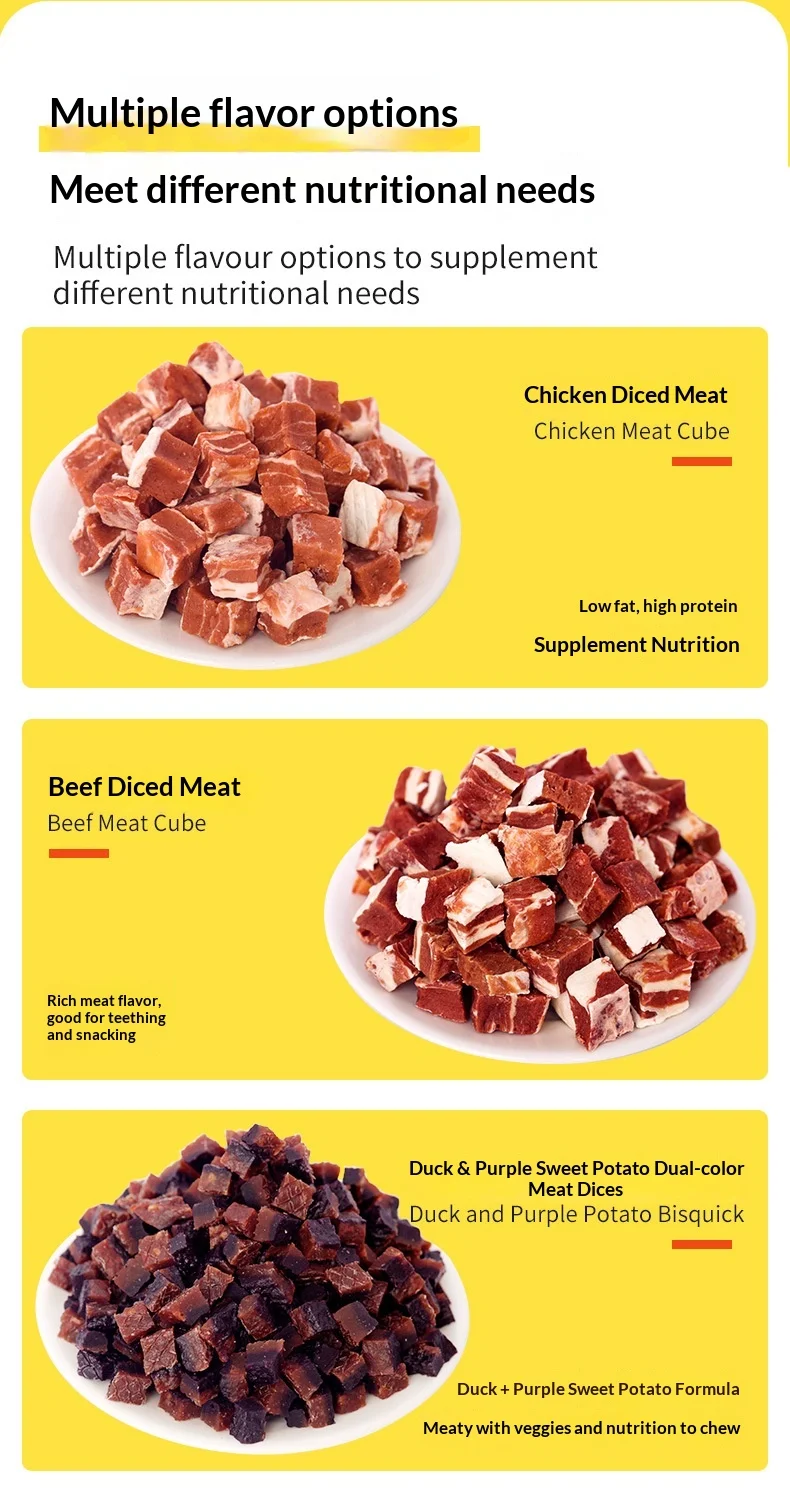 product odm factory direct shandong pet dog snacks beef pellet meat cube chicken beef wafer cheese small packaging651-3