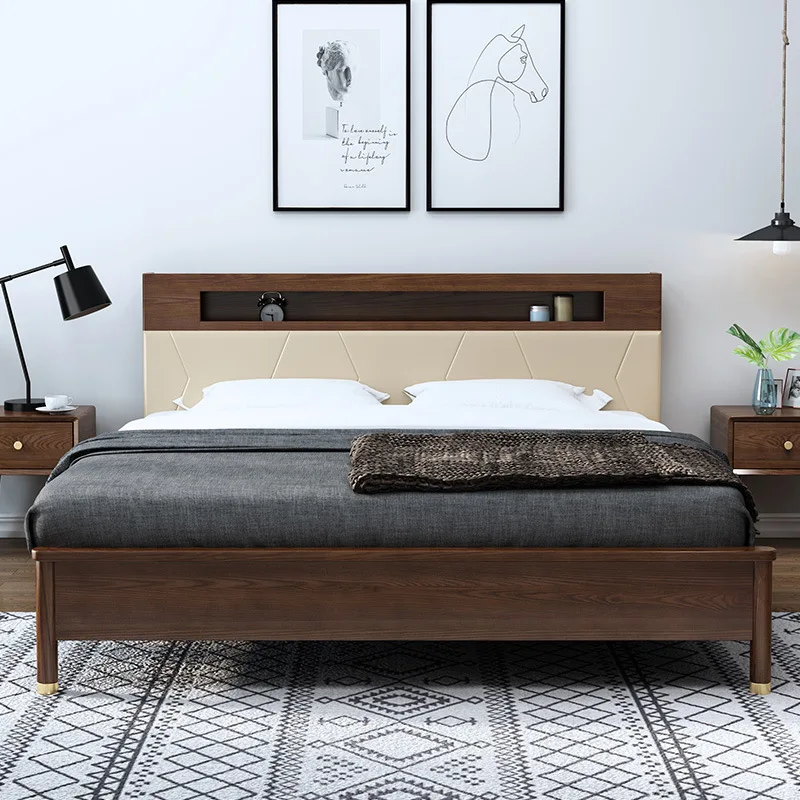 product-BoomDear Wood-Custom supported luxury wooden King bed lighted headboard wooden double bed fo-2