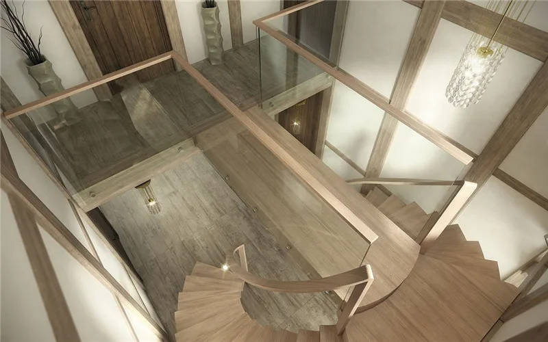 Unique Style Rappu Solid Wood Stair Indoor Curved Timber Staircase Without Railing