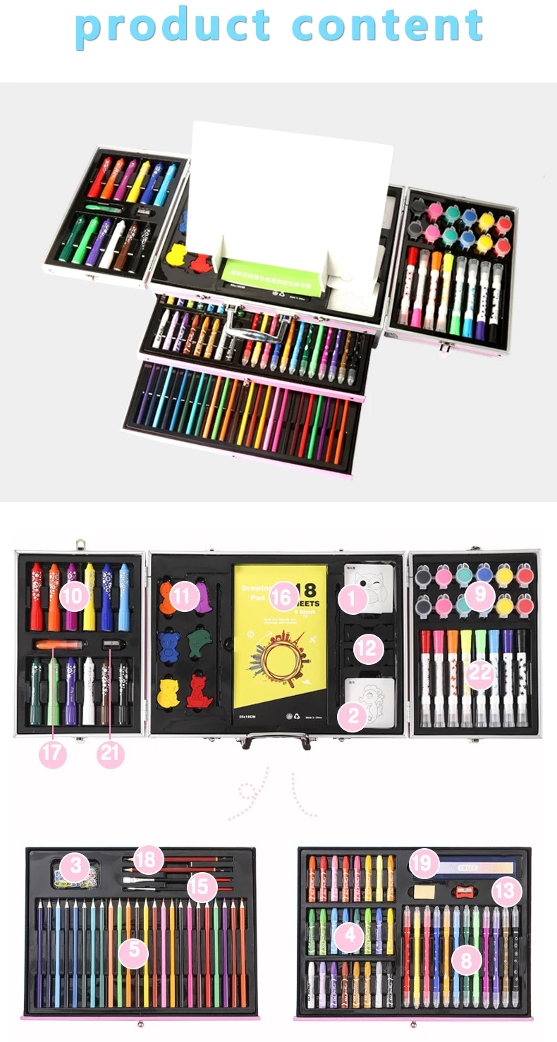 deluxe aluminum case kids travel painting art coloring gift set