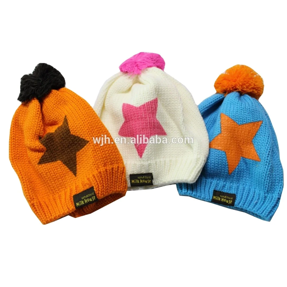 
pom pom funny baby beanie knit hat with custom label 