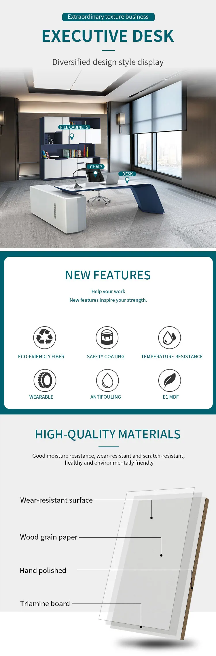 New Design Modern Office Furniture Curved Office Table Executive Desks CEO Table Office Painting Manager White Desk For Boss