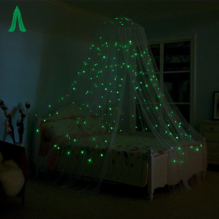 Glow in The Dark Kids Bed Canopy Baby Crib Play Tent Fairy Light Stars Large Mosquito Net