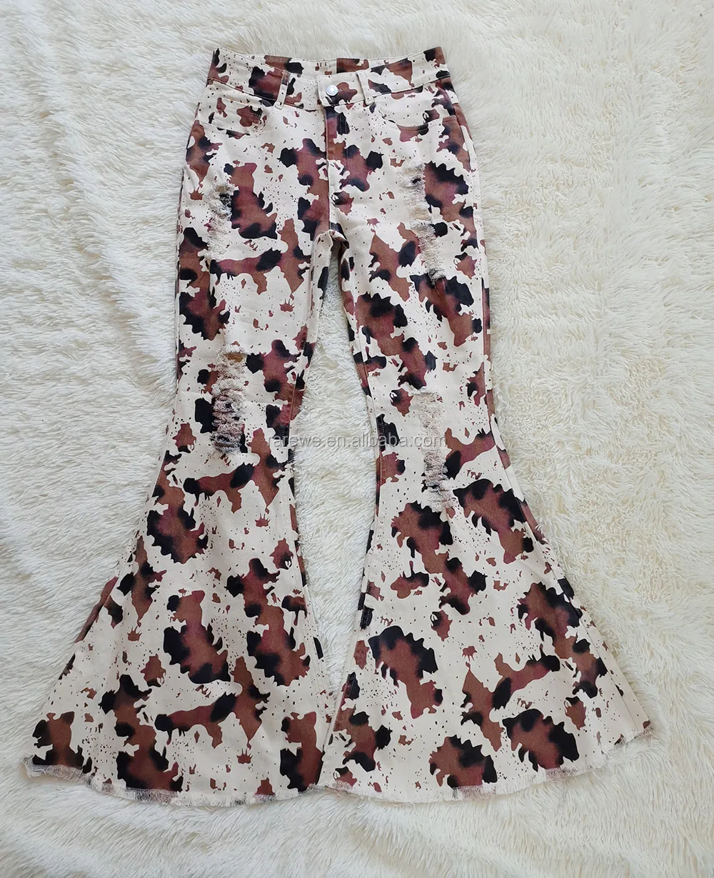 star print bell bottom jeans