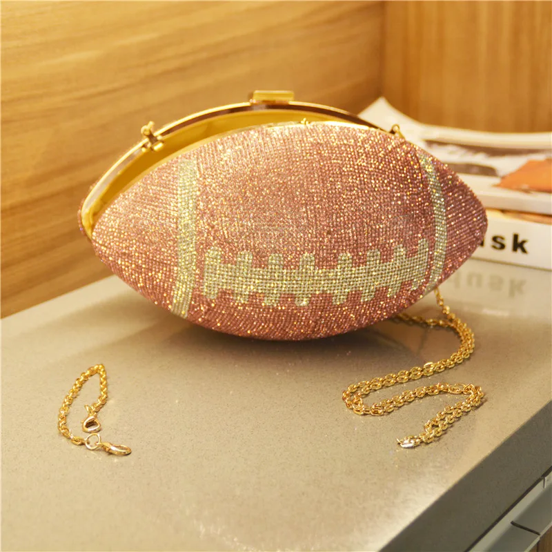 New Rhinestone American Football Round Ball Purse Stone Bling Diamond