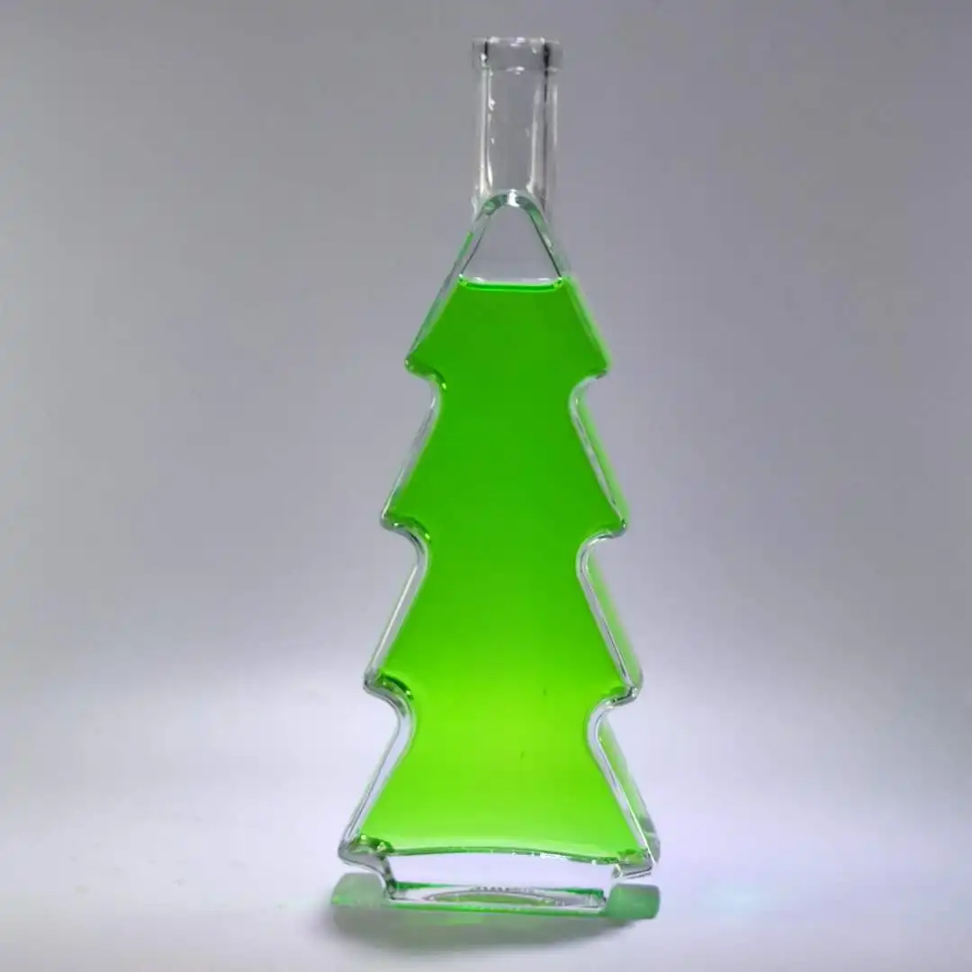 200毫升375毫升500毫升圣诞树形状玻璃瓶用于葡萄酒伏特加饮料