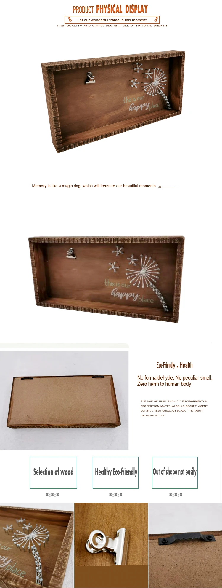 Rustic wood craft wall frame diy nail string art  kit