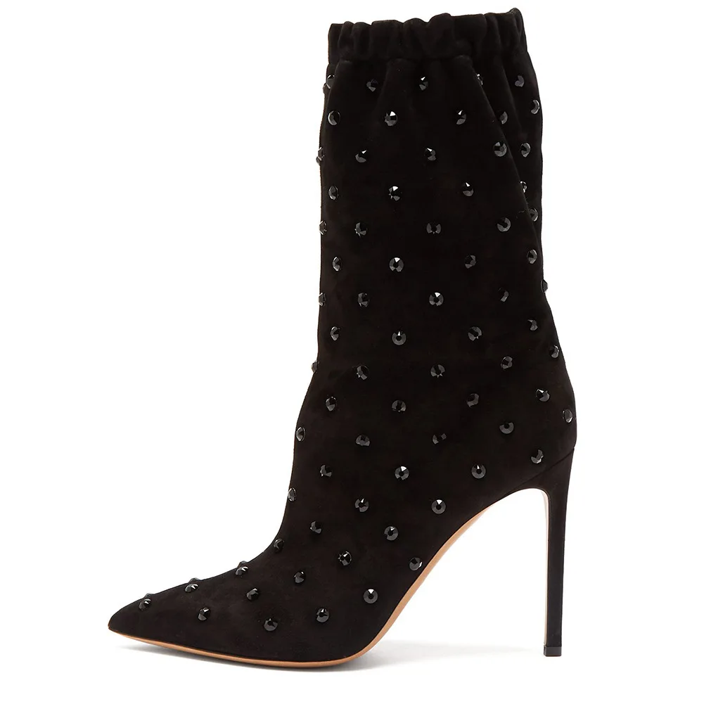 mid calf black suede womens boots