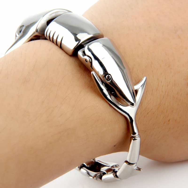 Fashion Men Jewelry Stainless Steel Personalized Silver Shark Bracelet