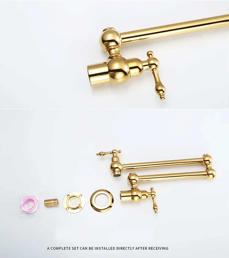Luxury Brass Two Functions Deck Mounted Gold-plated Kitchen Pot Filler Faucet