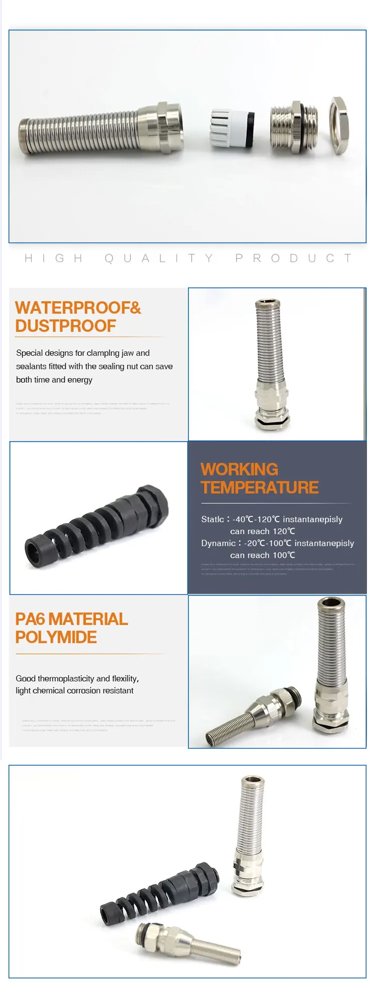 Flexible Cable Gland With Strain Relief M12 Waterproof Ip68 Ce Approved