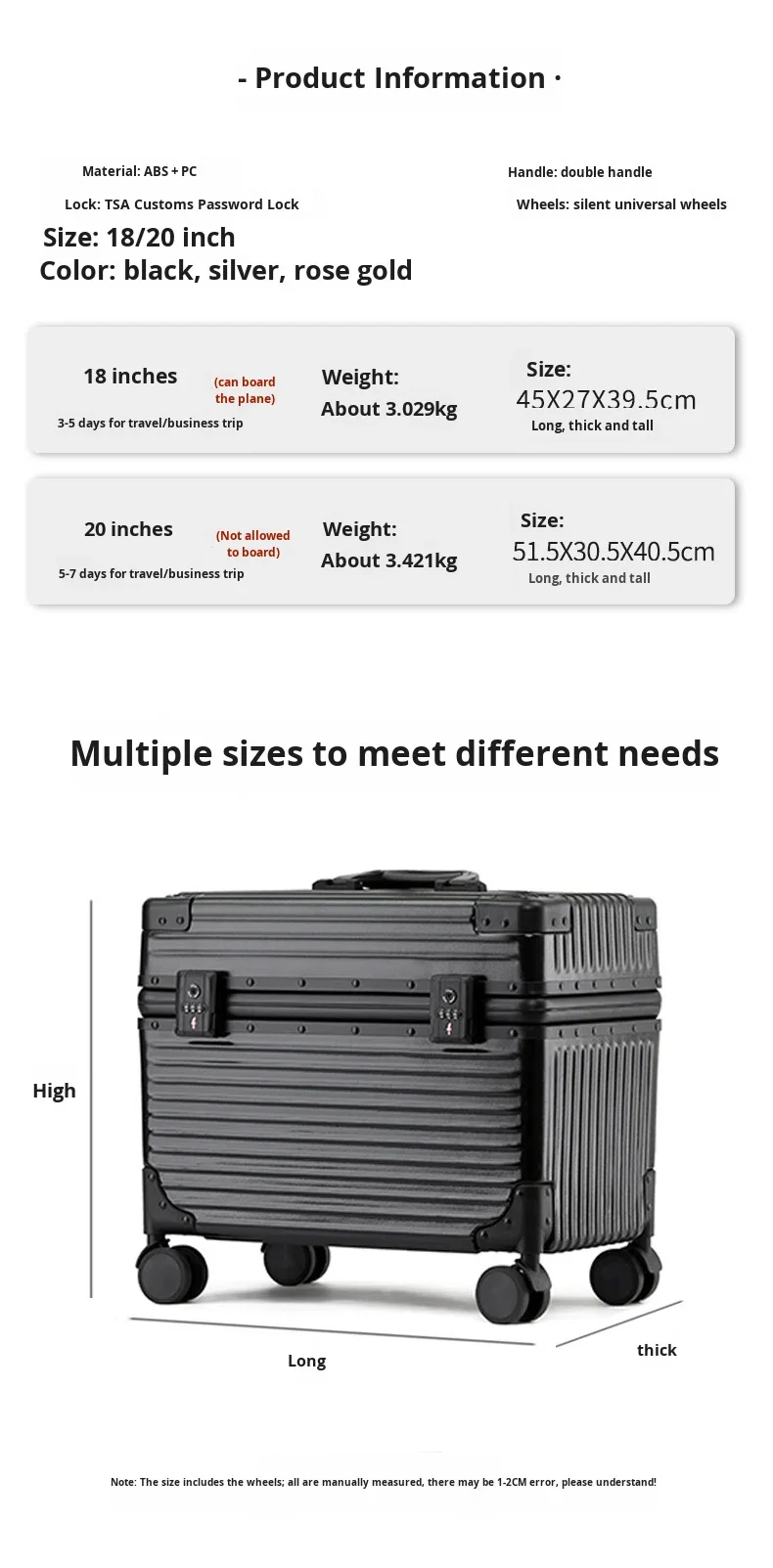 product 18 20 aluminum frame cabin carry on trolley case handheld luggage for photography tools  beauty instruments pilot case-15