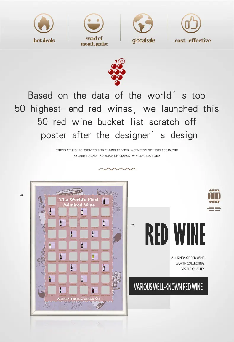 The World'S Most Admired 50 Red Wine Bucket List Scratch Off Poster, Custom Travel 250 Gold 100 Movies Anime Scratch Off Poster