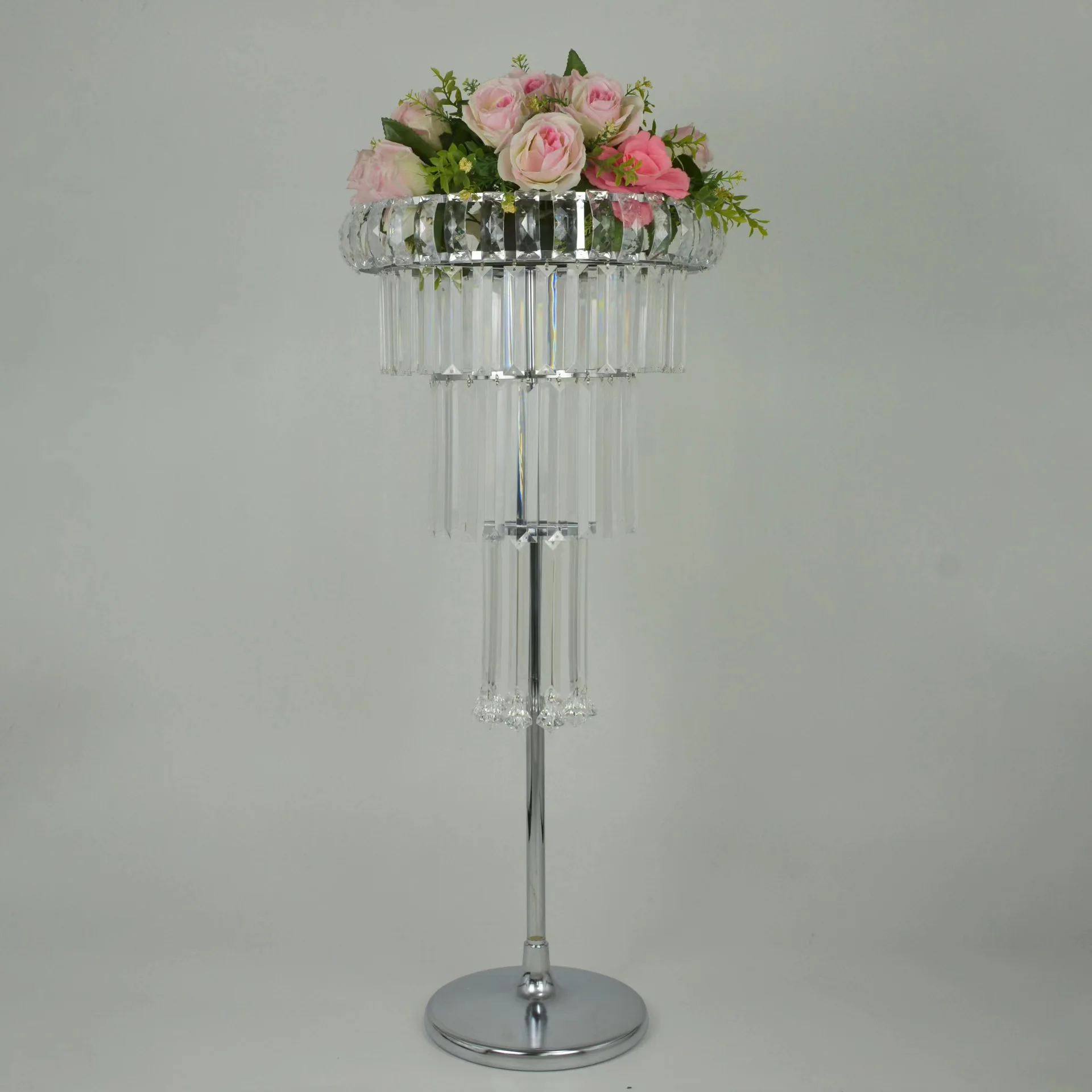 Gold Crystal Centerpiece Metal Flower Stand Wedding Decoration Table