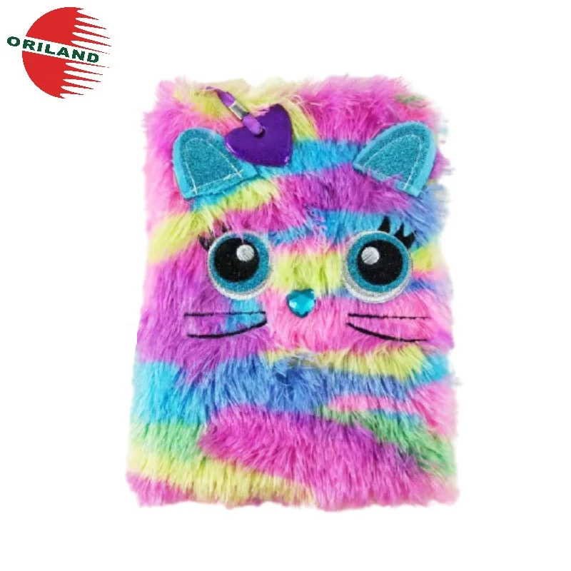 Trendy Children Gift Fluffy Diary Cartoon Animal Unicorn Plush Notebook ...