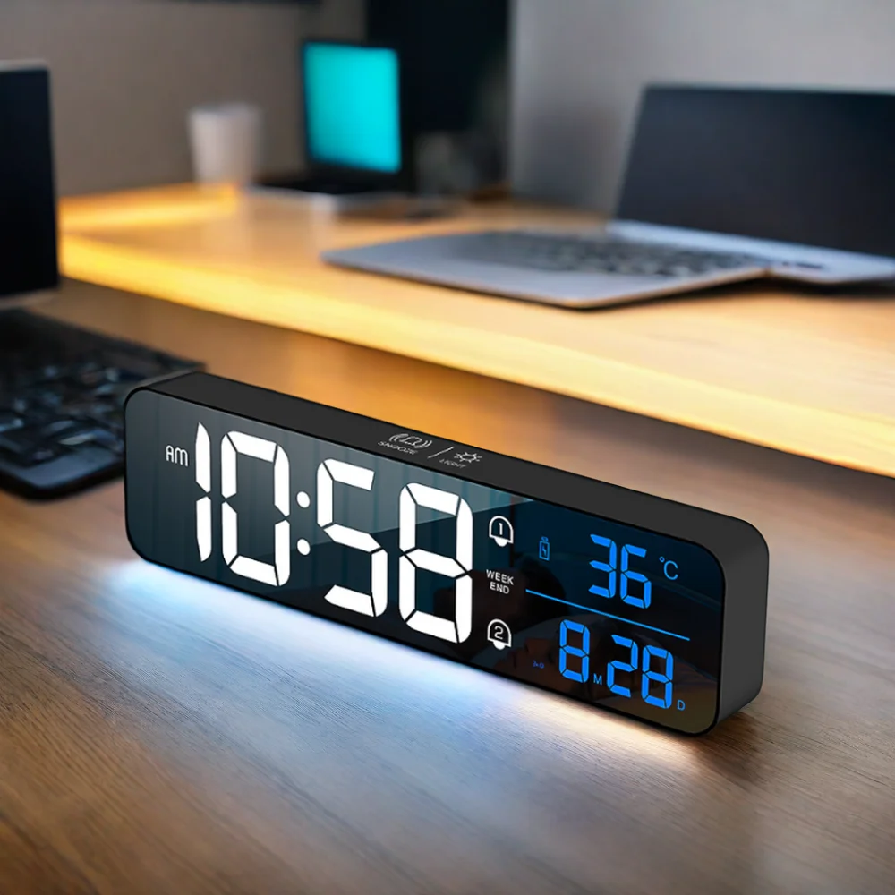 Modern Simple Led Rectangle Alarm Clock Multifunctional Desktop ...