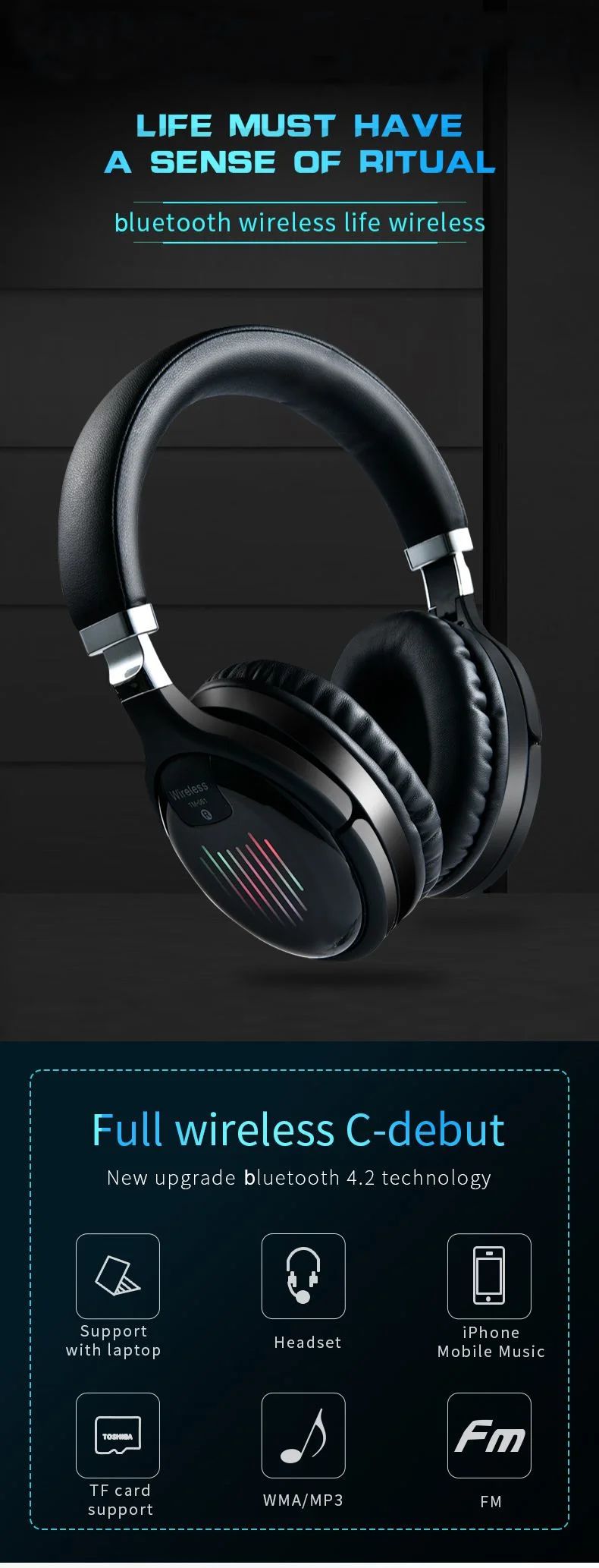 TM061 Foldable Wireless Sport Headphone 3D Stereo noise cancelling headset With Mic - ANKUX.COM