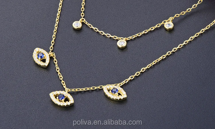 POLIVA 18K Gold Plated Evil Eye Boho Silver 925 Choker Necklace Sterling Silver Jewelry