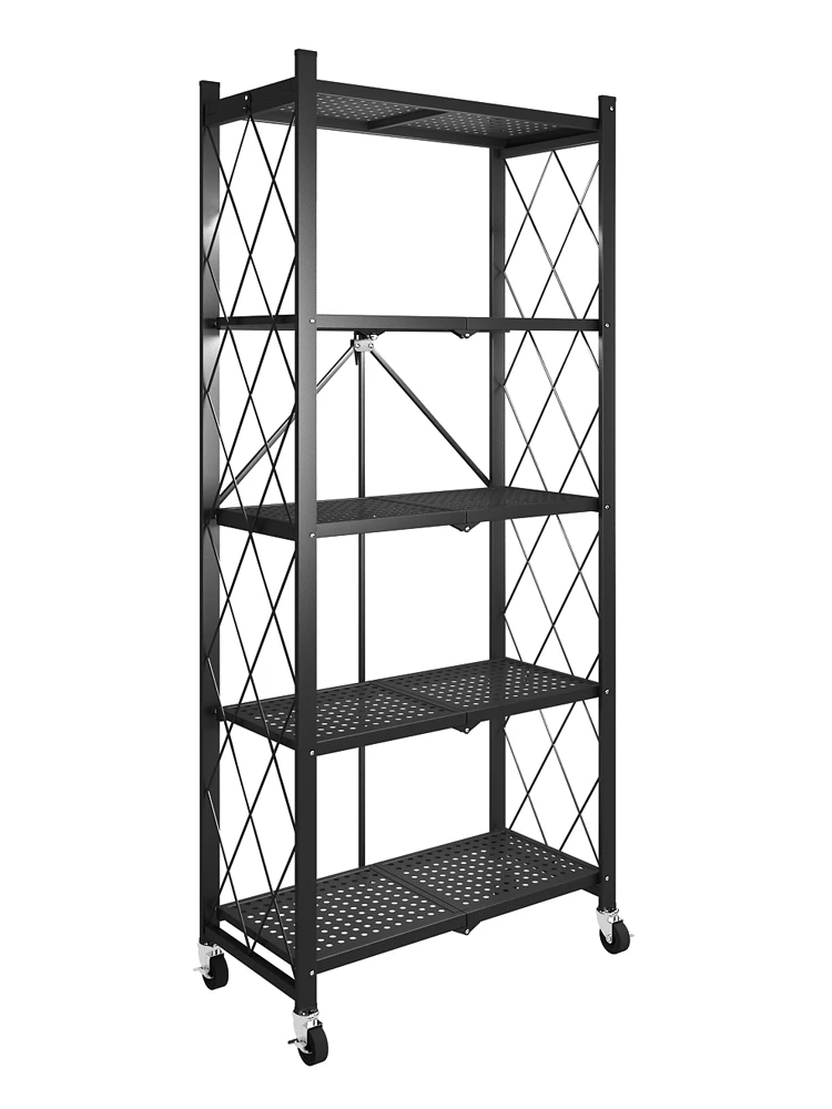 5 Tiers Folding Shelf Free Assembly 72cm Wide Standing Type Shelving ...